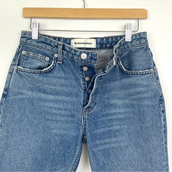 Reformation Petite Mid Crop raw hem Flare Jeans 28 Petite - Picture 4 of 10